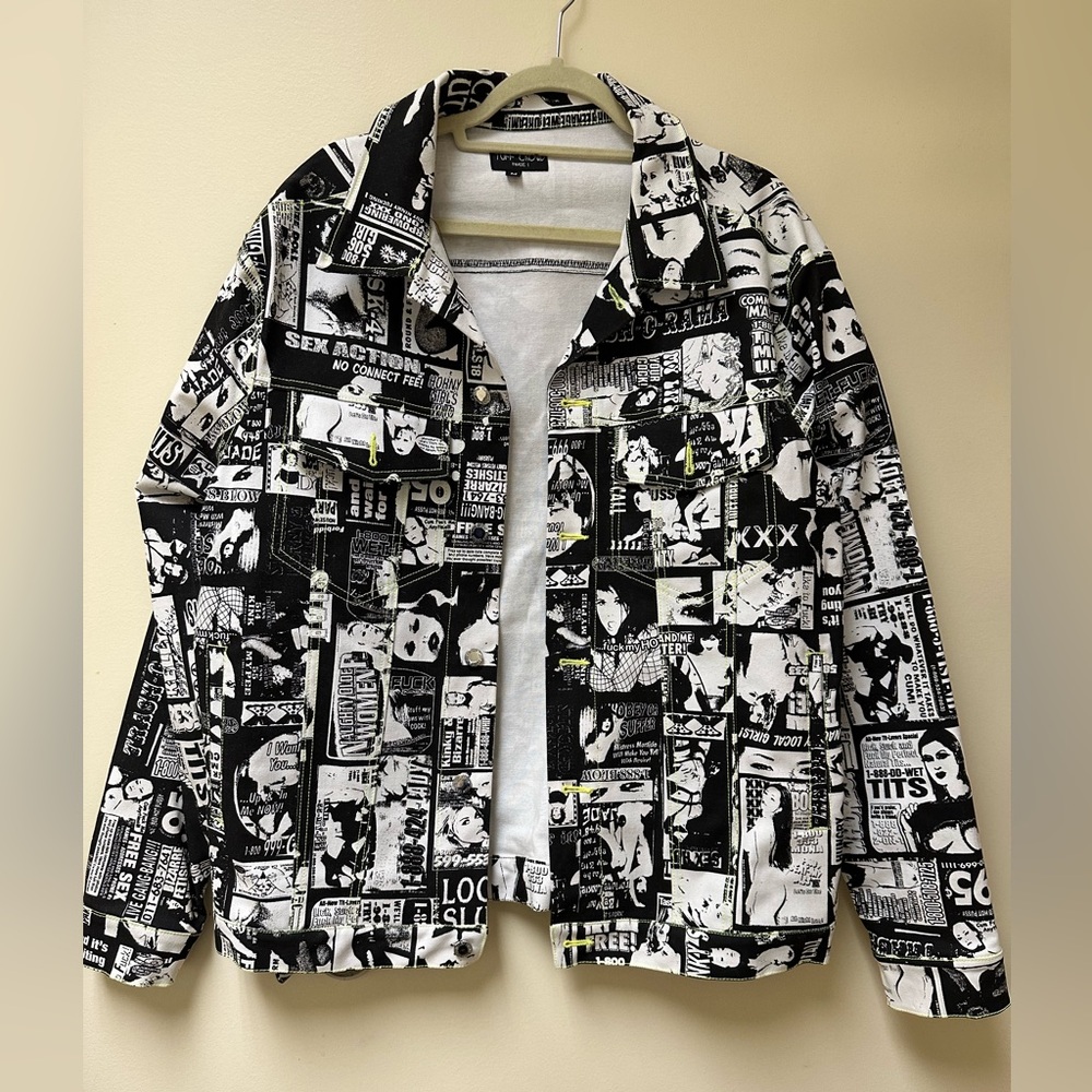 NWOT; TUFF CROWD Black and White Graphic Print Jacket 💥